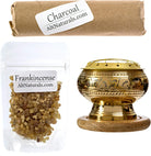 Premium Bundle of Hand Carved Brass Incense Holder with Frankincense Resin. Comes with 10 Charcoal