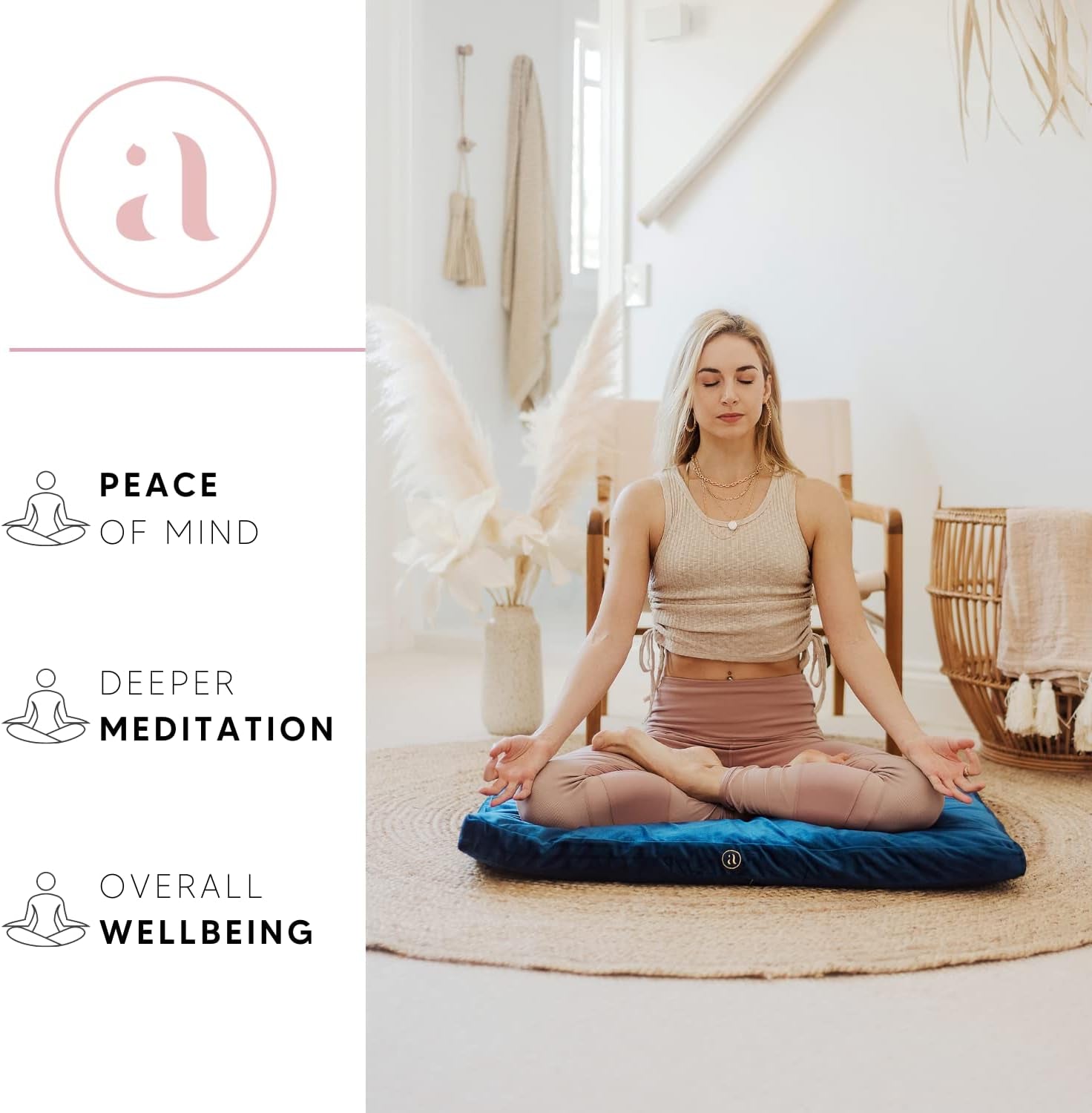 Velvet Zabuton Meditation Mat - Luxurious Meditation Cushion Floor Pillow - Zabuton Meditation Cushion Large - 100% Cotton Filling (Sapphire)