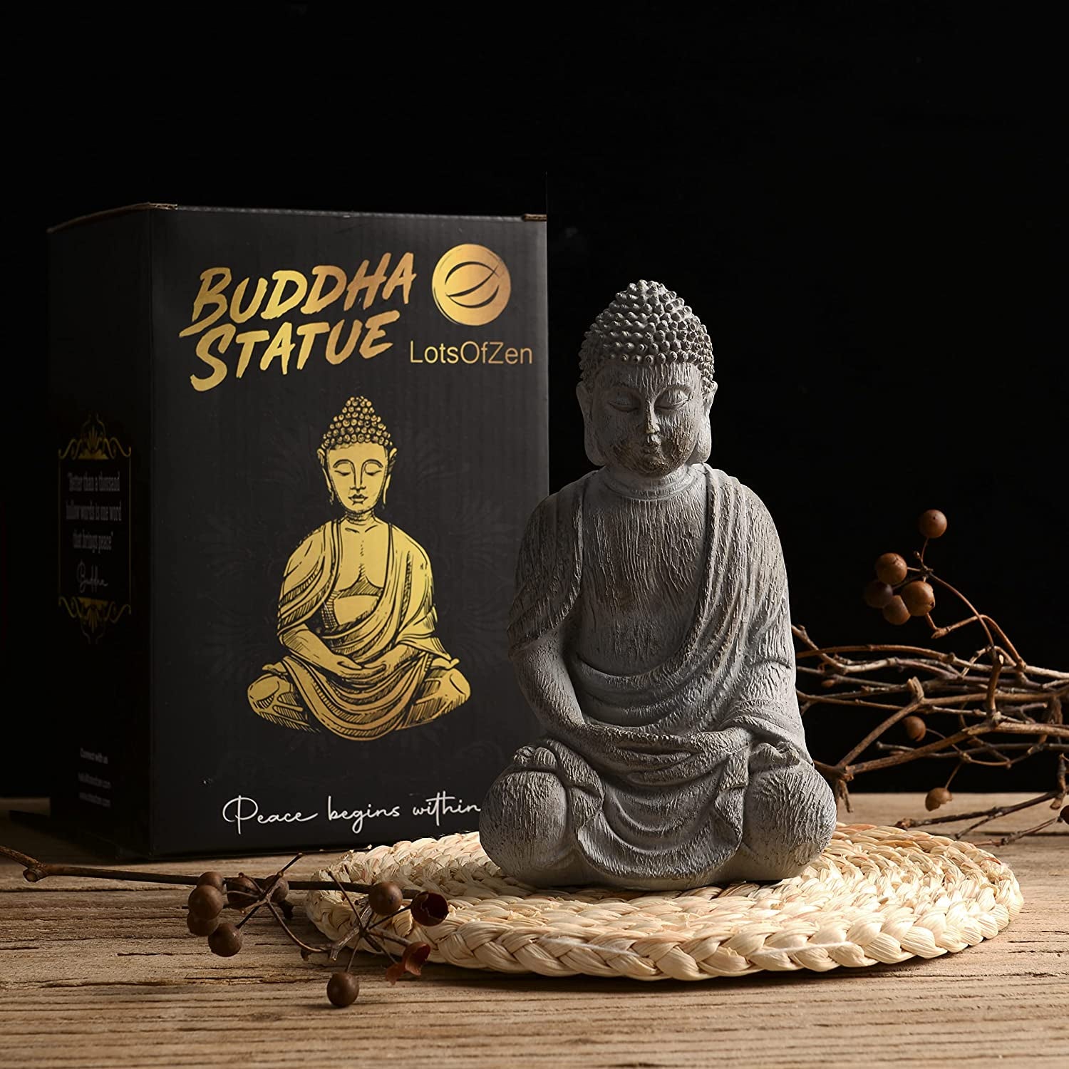 Lord Buddha Statue Mini — Great Spiritual Gift Idea — 6.7 Inch Durable Resin Buddha Decor Statue with Wooden round Base — Mini Buddha Statue for Home Decor