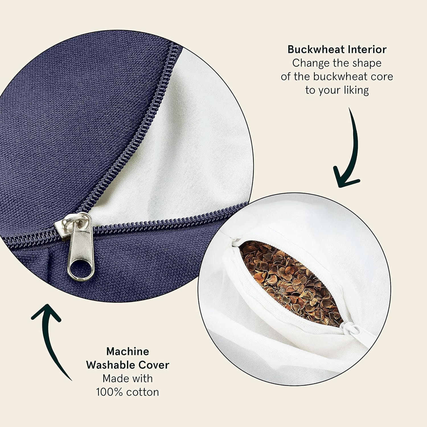Sedona Zafu Meditation Cushion with Buckwheat Hull Fill - Adjustable Yoga & Pilates Support Pillow - 17In Crescent Cotton Cover with Handle
