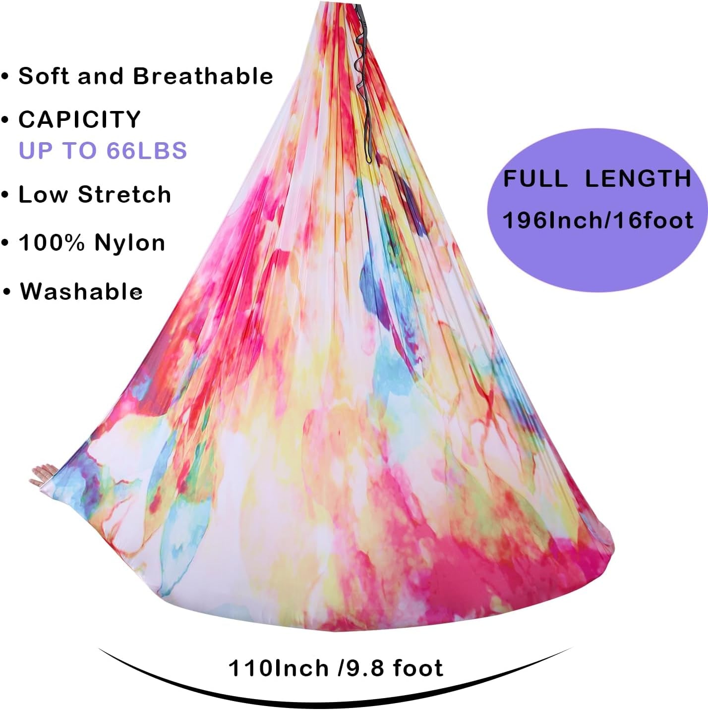 Aerial Yoga Hammock Kit- Yoga Swing Multicolor 5 Yards-Flying Yoga Include Daisy Chain,Carabiner and Pose Guide