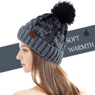 Women Winter Pompom Beanie Hat with Warm Fleece Lined, Thick Slouchy Snow Knit Skull Ski Cap