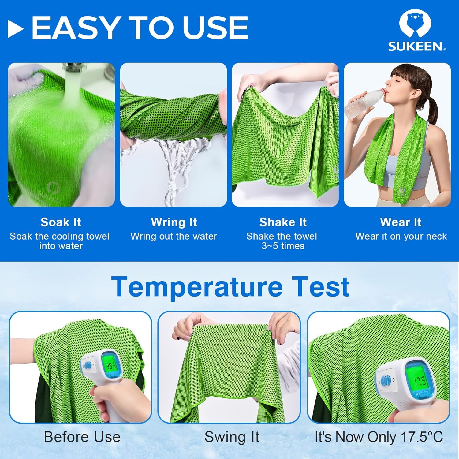 [4 Pack] Cooling Towel (40"X12"), Ice Microfiber Towel, Soft Breathable for Yoga, Sport, Running, Gym, Workout, Camping, Fitness & More Activities