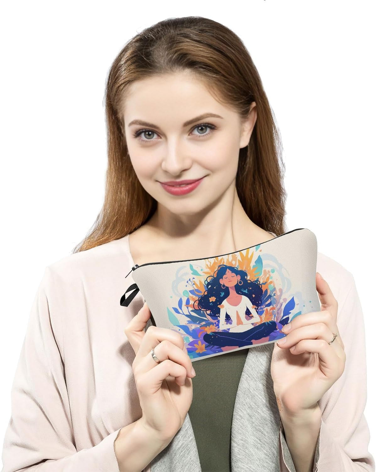 Yoga Gifts Colorful Yoga Makeup Bag Cute Small Organizer Bag with Zipper Yoga Print Cosmetic Bag Birthday Gifts for Yoga Lovers Coach Women Friends