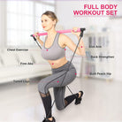 Pilates Bar Kit with Resistance Band - Portable Yoga Pilates Stick Exercise Stick with Foot Loop Fitness Stretching Equipment Home Gym Bodybuilding for Fully Body Workout (Pink)