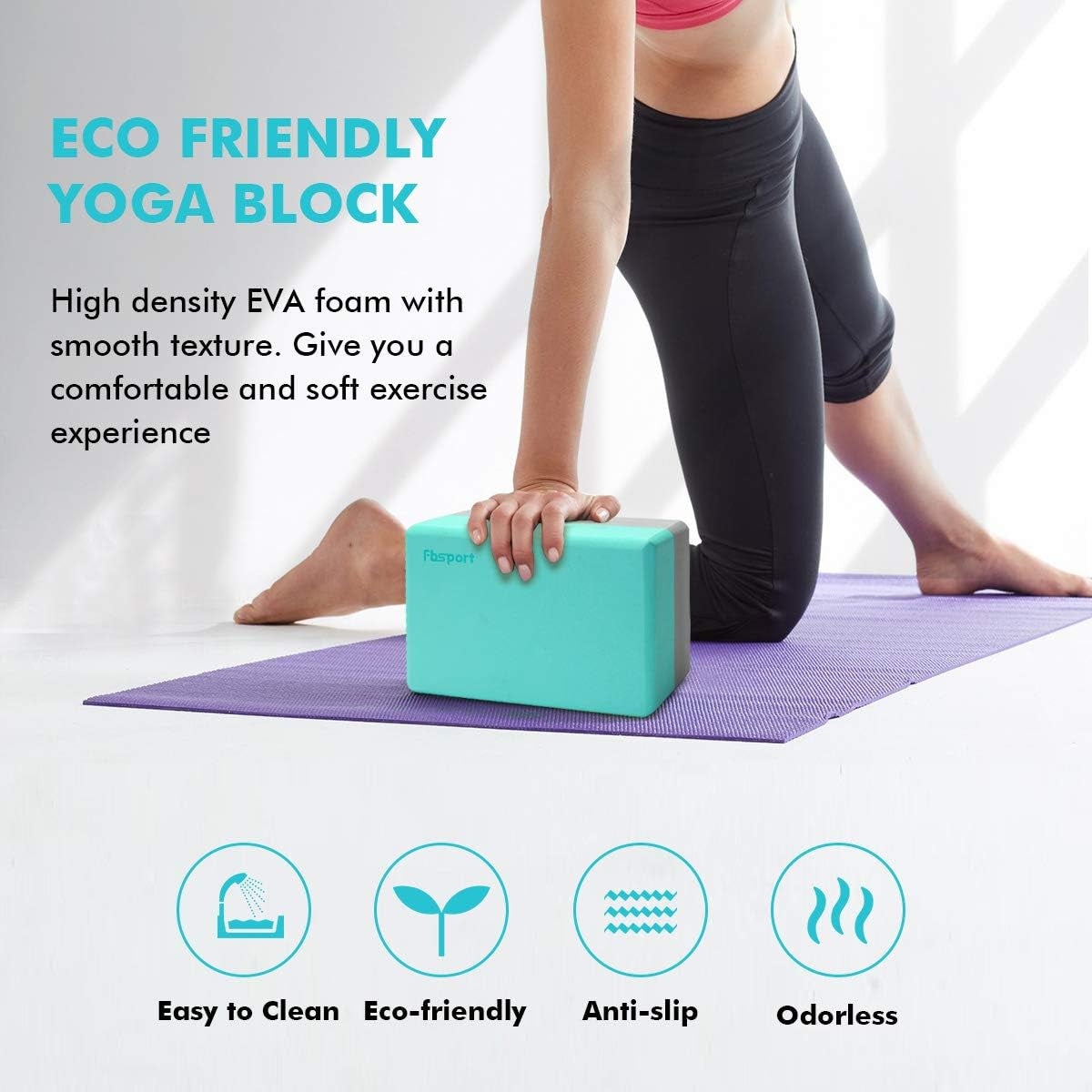 Yoga Block 2 Pack with Yoga Strap, High Density EVA Foam Block, Non-Slip Surface for Yoga, General Fitness, Pilates, Stretching-9" X 6" X 4"