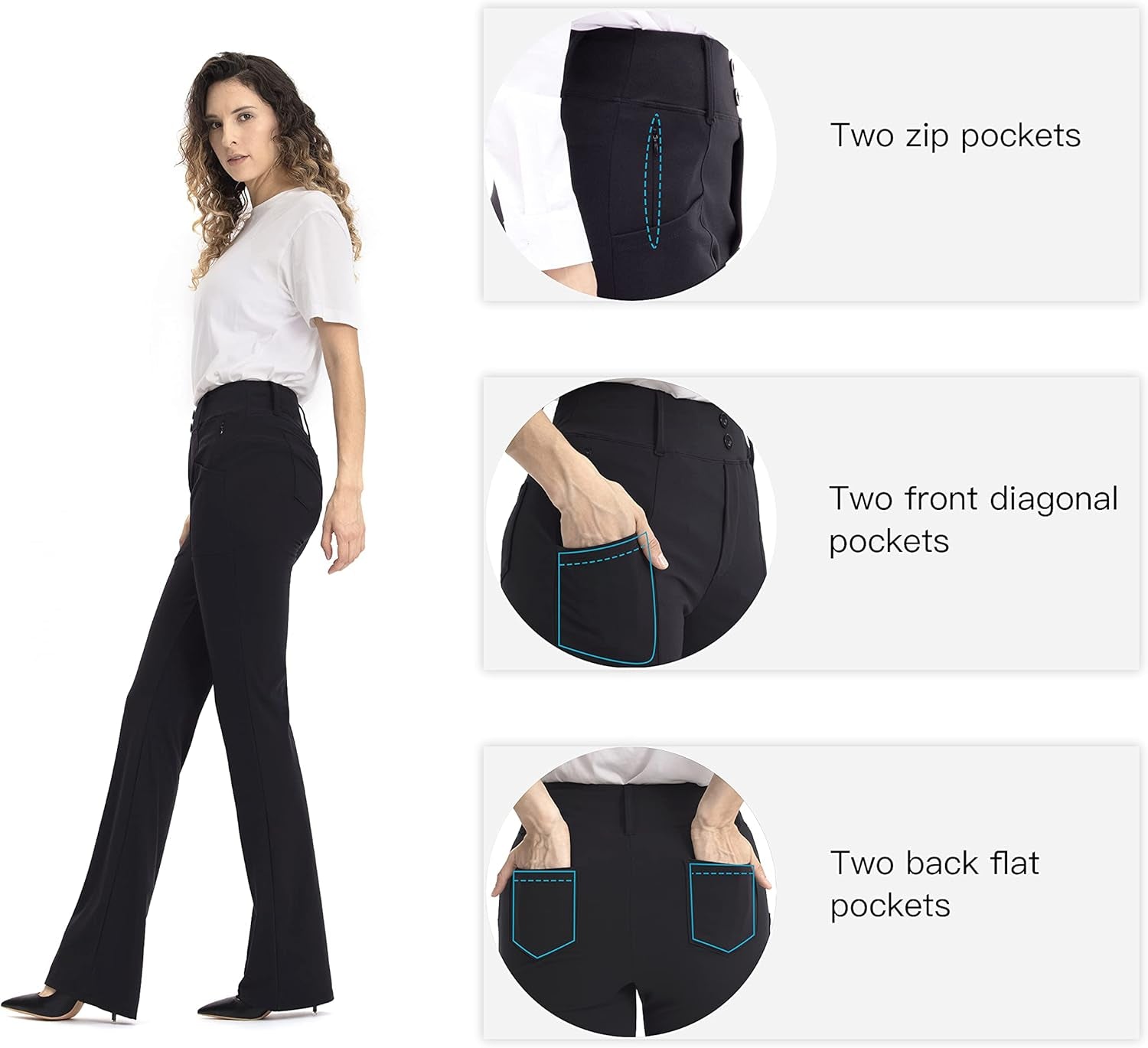 Yoga Dress Pants for Women Work Bootcut Yoga Pants Stretchy Business Casual Slacks with 6 Pockets