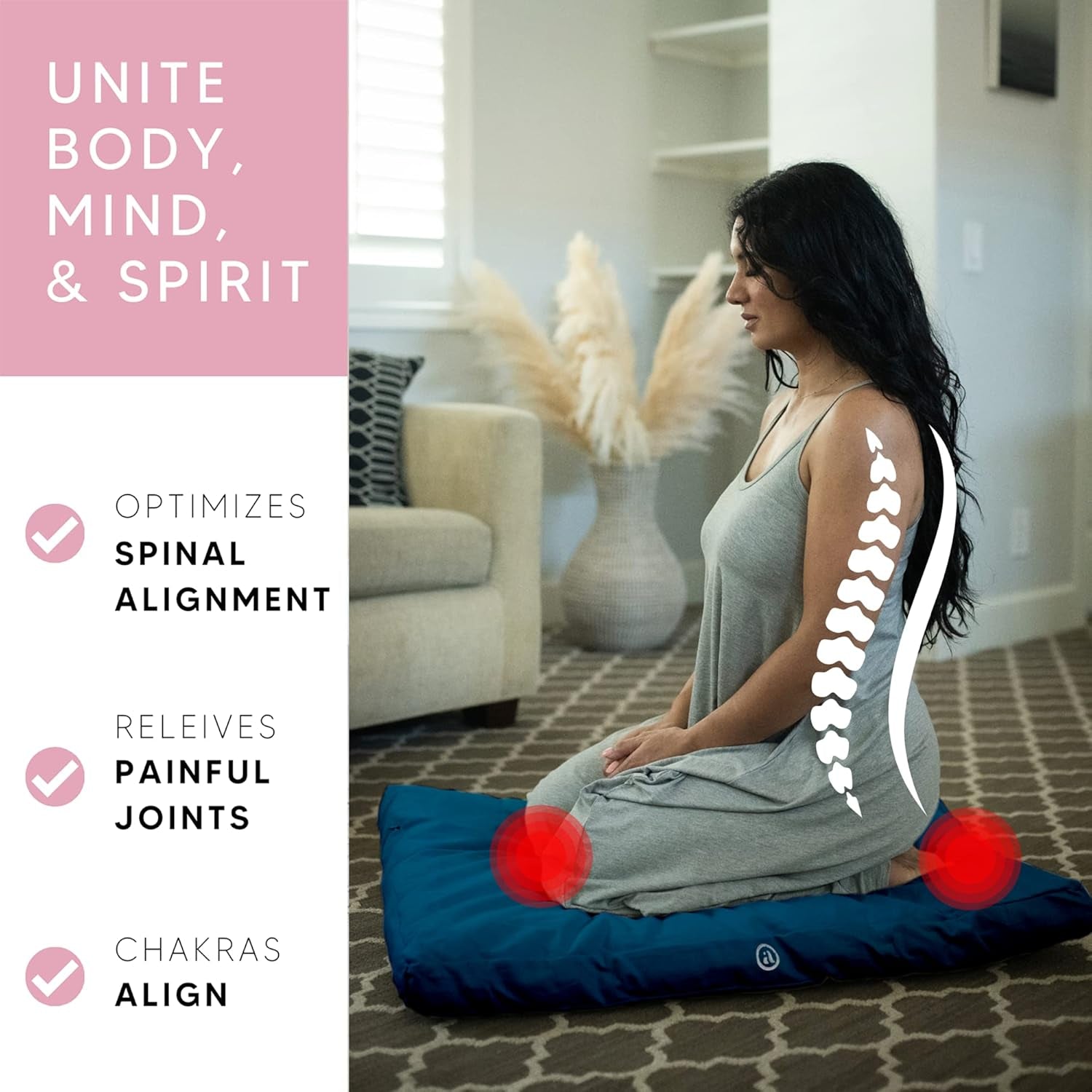 Velvet Zabuton Meditation Mat - Luxurious Meditation Cushion Floor Pillow - Zabuton Meditation Cushion Large - 100% Cotton Filling (Sapphire)