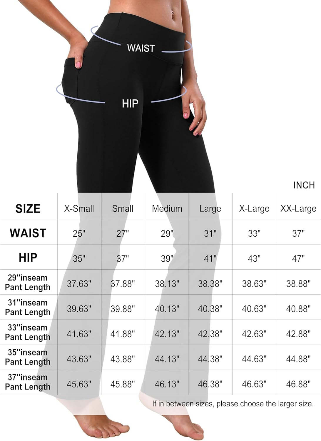 29"/31"/33"/35" 3 Styles Women'S Bootcut Yoga Pants Basic/Back Pockets High Waist Workout Tummy Control Flare
