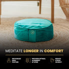 Buckwheat Meditation Cushion round Zafu Yoga Pillow - Zafu Meditation Cushion Velvet with Zippered Organic Cotton Liner to Add or Remove Hulls | Machine Washable - Free Carry Bag (Emerald)