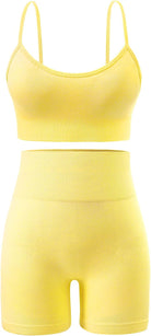 Workout Sets for Women 2 Piece Outfits Gym Shorts Women High Waisted with Adjustable Padded Sports Bra Gym Sets£¨A0010M-Yellow£©