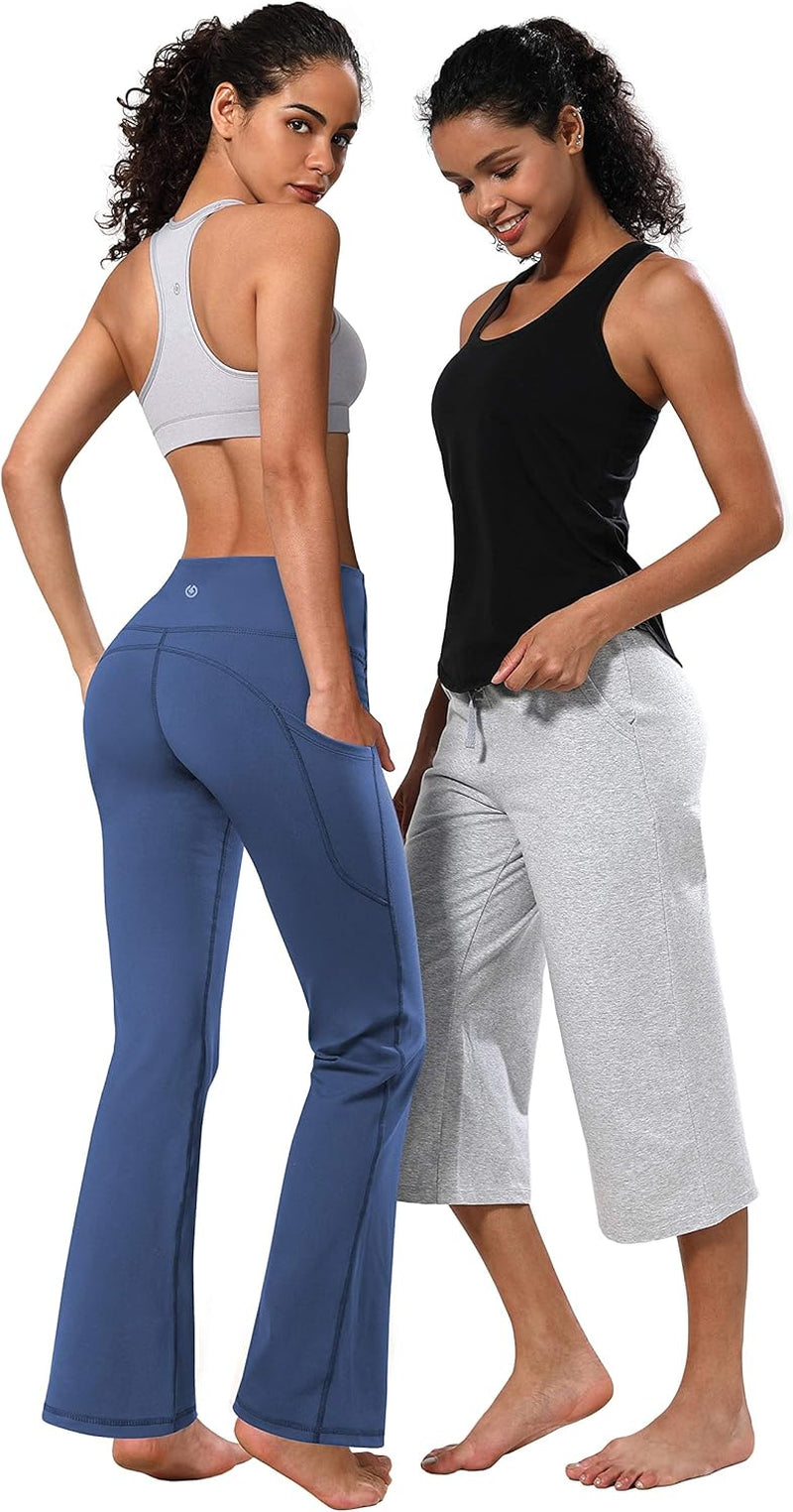 29"/31"/33"/35"/37" Women Bootleg/Wide Legs High Waist Yoga Pants Tummy Control Bootcut Workout Flared Out Pockets