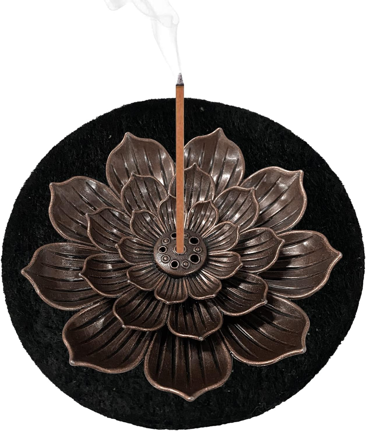 3 in 1 Lotus Incense Holder, Zinc Alloy Sticks Incense Burner Detachable Ash Catcher, 6 Holes Hold Stick/Coil/Cone Incense for Yoga, Home Fragrance Decoration, Brass