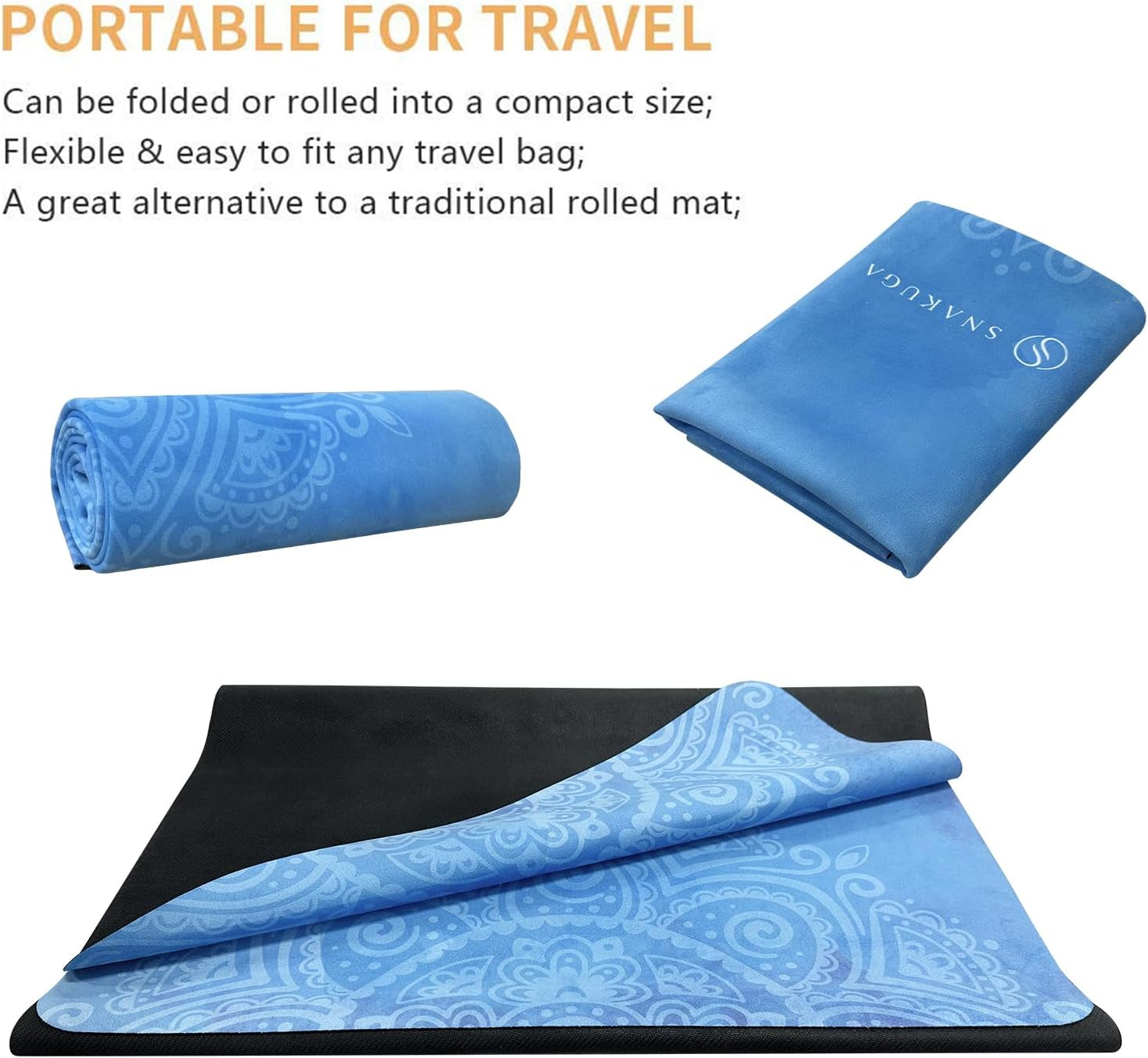 Travel Yoga Mat, Non Slip Exercise Suede Mat with Carry Bag, All-Purpose Fitness Mat with High Density Anti-Tear Surface for Women, Ideal for Pilates Workout (72'' X 26'' X 1.5Mm Thick)