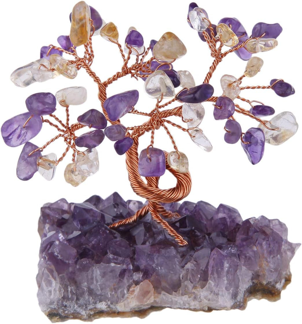 Citrine & Amethyst Crystal Tree with Amethyst Cluster Crystals Base Bonsai Money Tree for Wealth and Luck