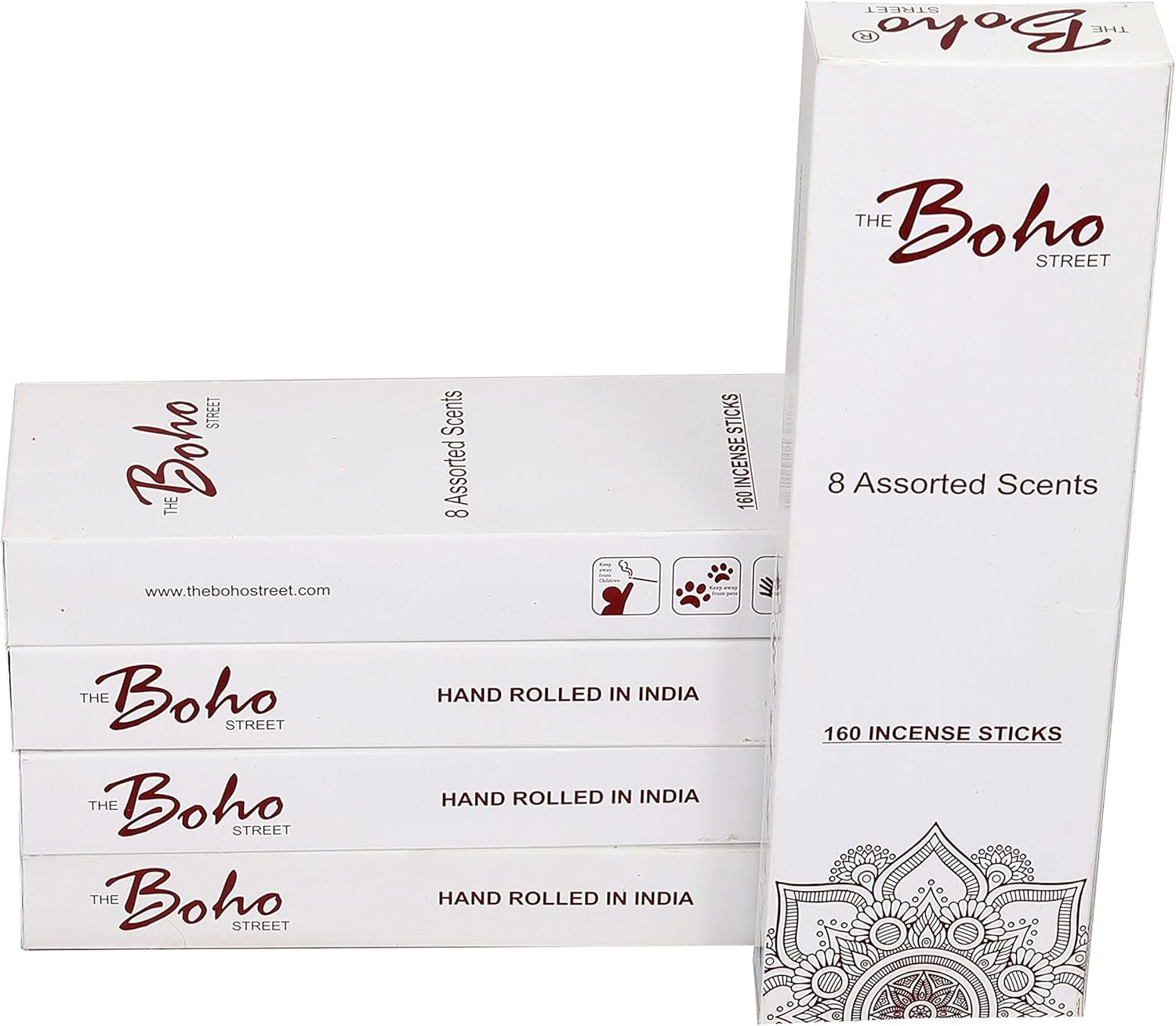 Premium Incense Sticks - 8 Assorted Fragrances Sandalwood, Patchouli, Nag Champa, Lavender, Rose 20 Sticks Each 100% Hand Rolled & Dipped in India 20 X 8 Total 160 Sticks Pack (160)