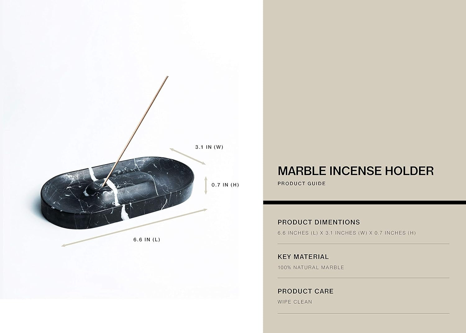 Black Marble Incense Holder | Incense Burner | Incense Tray with Ash Catcher | Marble Decor | Palo Santo Holder, 17Cm X 8Cm X 2Cm
