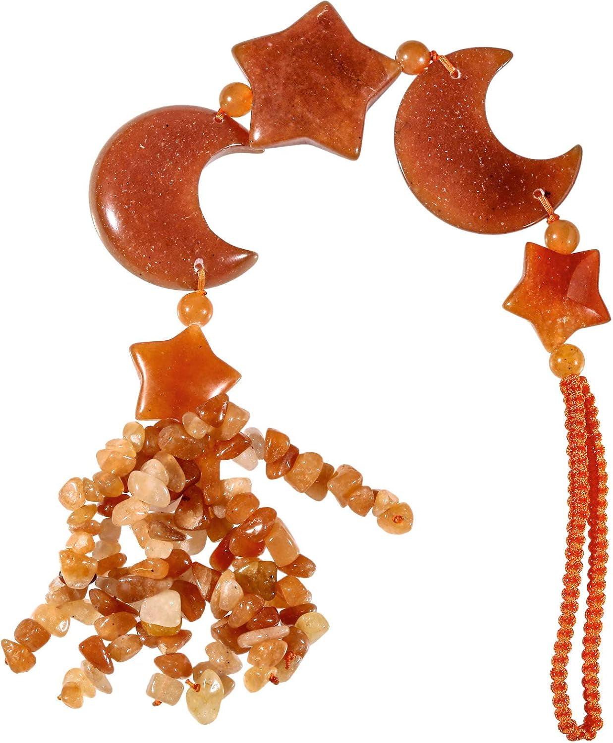 Handmade Crystal Stones Hanging Ornaments Star & Moon Charms Car Ornament for Chakra Healing Yoga Meditaiton Fengshui Window Decoration, Red
