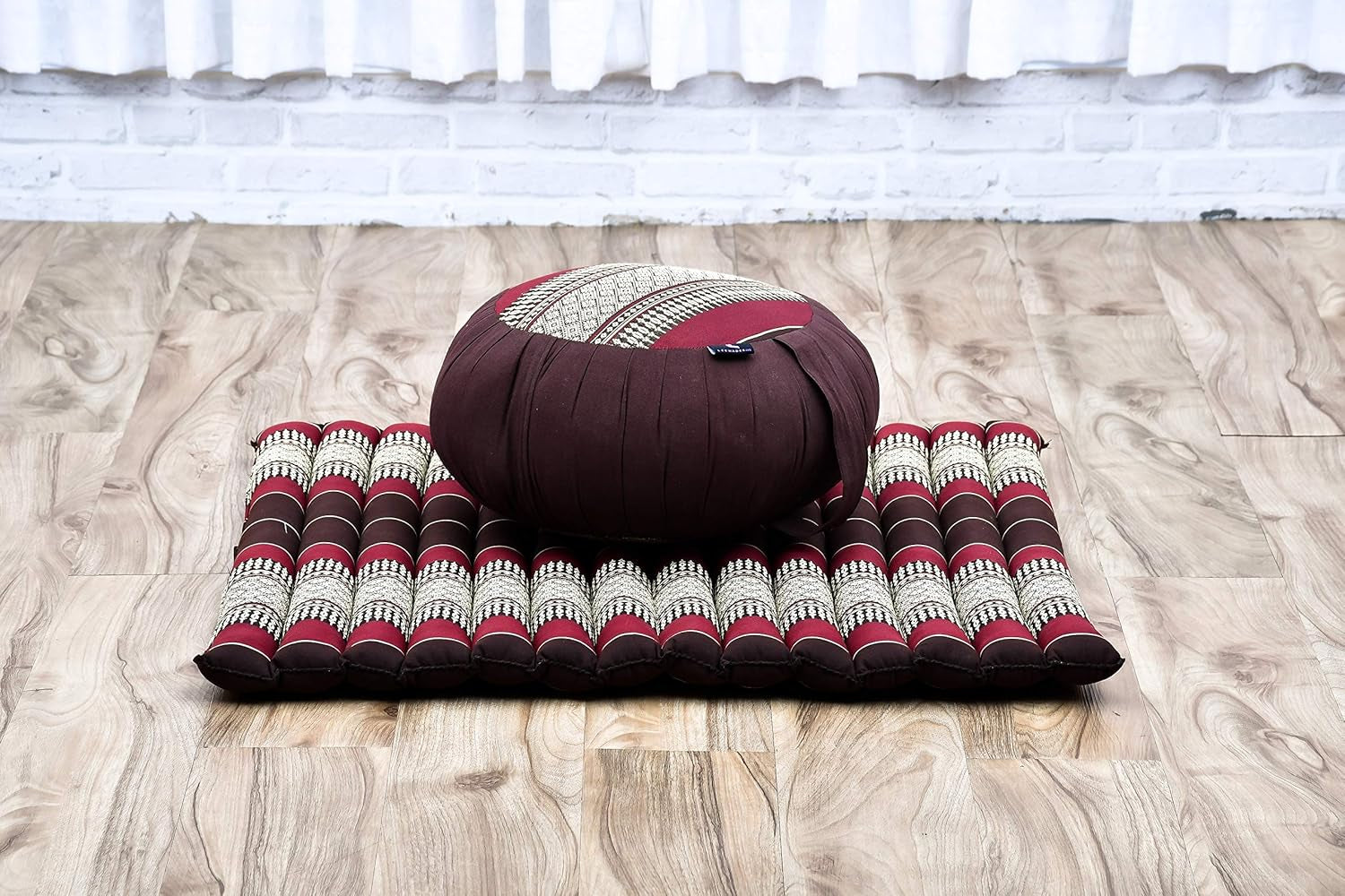 Meditation Cushion Set – 1 round Zafu Meditation Pillow and 1 Square Roll-Up Zabuton Meditation Mat, Pillows Bundle Filled with Kapok