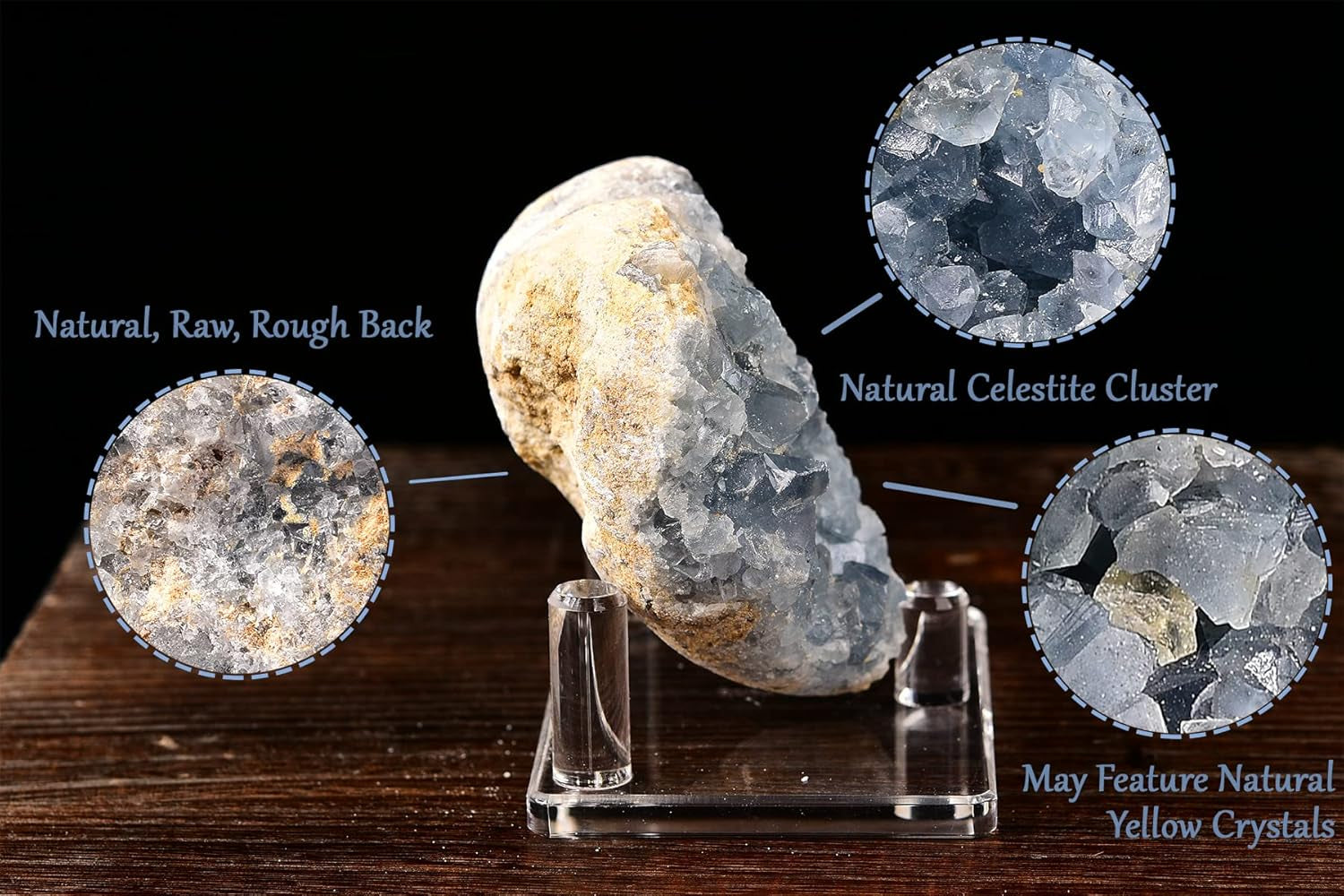 Celestite Crystals Heart Blue Geode Celestite Cluster Natural Celestite Stone Large Healing Crystal for Home Decor, Gifts with Plastic Stand 3.2"-3.6"