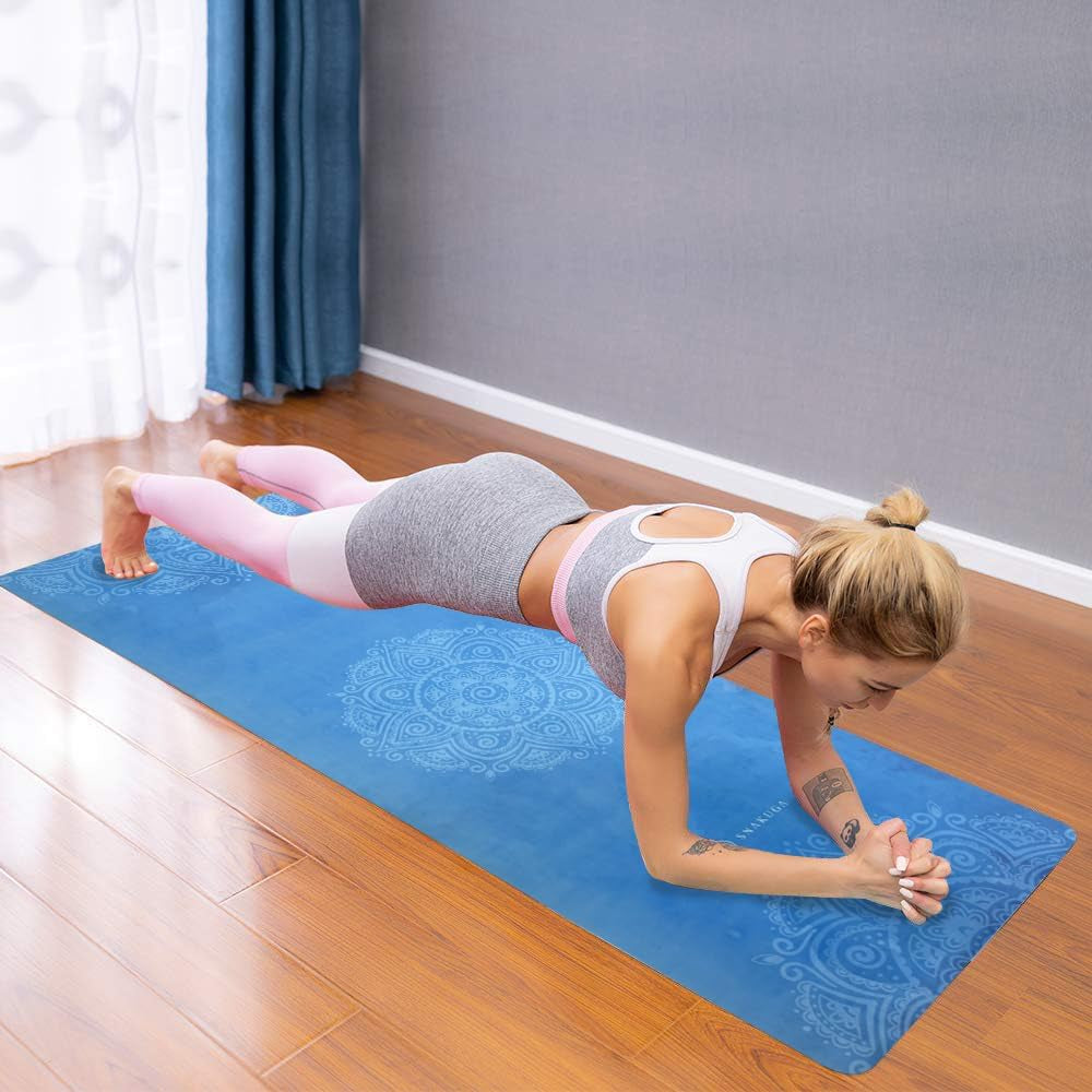 Travel Yoga Mat, Non Slip Exercise Suede Mat with Carry Bag, All-Purpose Fitness Mat with High Density Anti-Tear Surface for Women, Ideal for Pilates Workout (72'' X 26'' X 1.5Mm Thick)