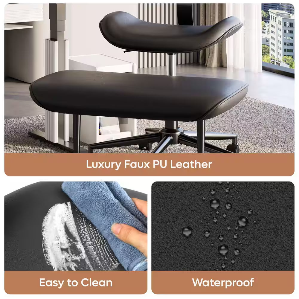 Faux Leather Ergonomic Cross-Legged Office Chair ADHD Meditation Chair with Wheels and Height Adjustable, Black