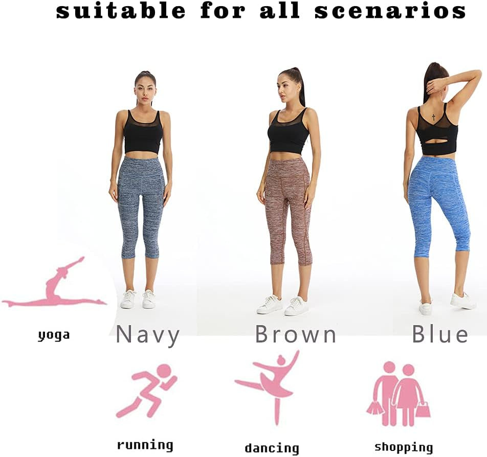 Women'S High Waist Biker Shorts Running Gym Compression Spandex Shorts Side Pockets Yoga Capri Leggings