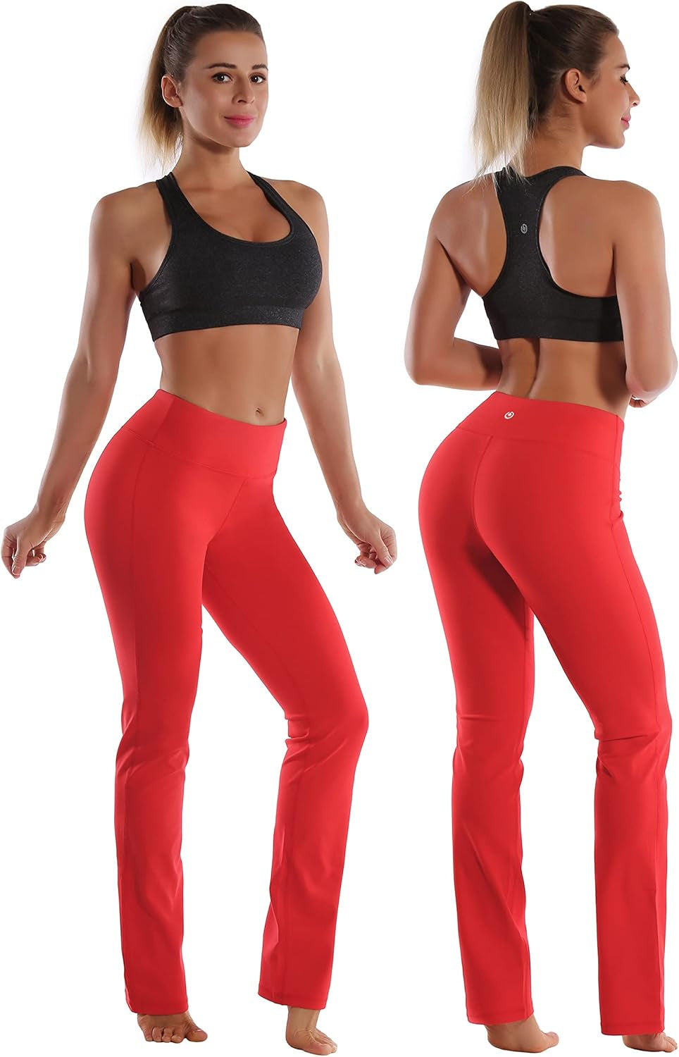 29"/31"/33"/35"/37" Women'S High Waist Straight Leg Yoga Pants Tummy Control Workout Pants with Pockets