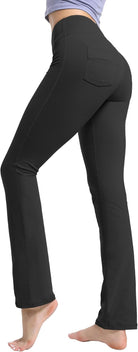29"/31"/33"/35"/37" Women'S High Waist Straight Leg Yoga Pants Tummy Control Workout Pants with Pockets