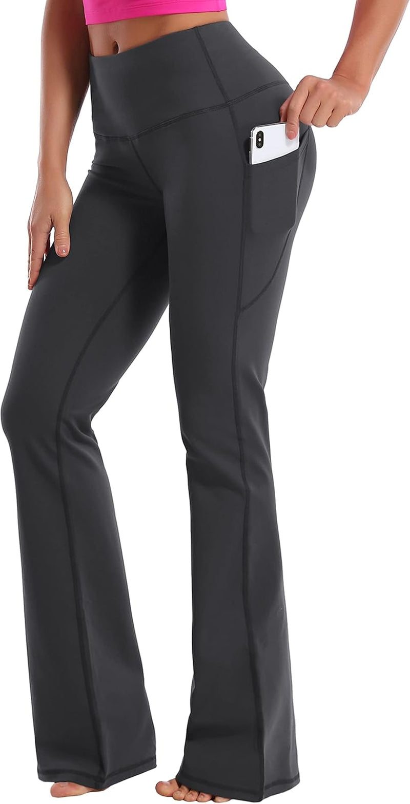 29"/31"/33"/35"/37" Women Bootleg/Wide Legs High Waist Yoga Pants Tummy Control Bootcut Workout Flared Out Pockets