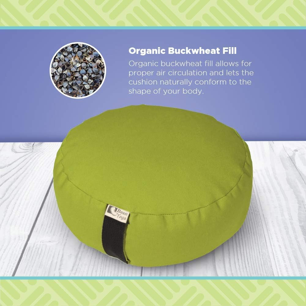 Zafu Meditation Pillows for Sitting on Floor, Yoga Cushion, Cotton/Buckwheat Fill Yoga Pillow, Zafu Meditation Cushion, Zen Kneeling Prayer Pad- Made in USA - 14" round - Aqua