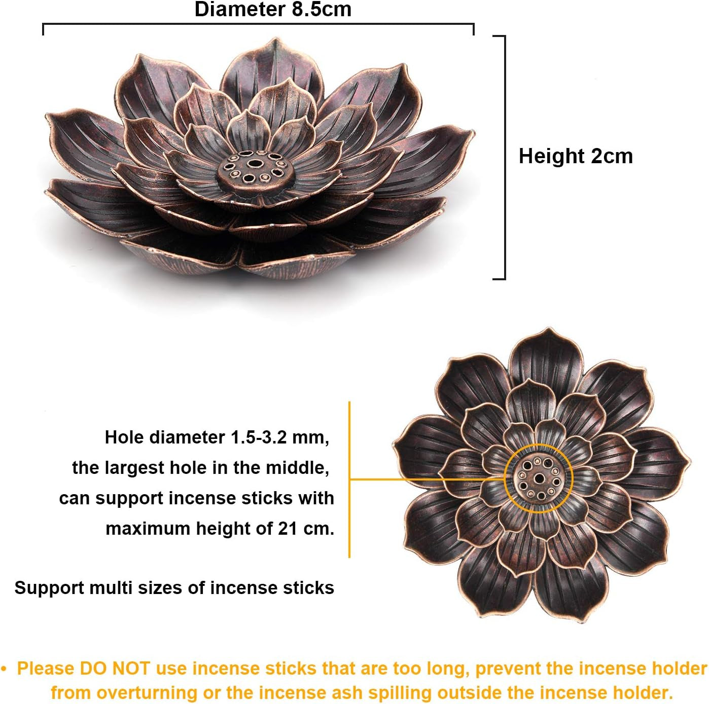 Brass Lotus Incense Burner, Brass Incense Holder Cone Incense Burner Holder with Ash Catcher and Ash Brush for Home Office Fragrance Accessories