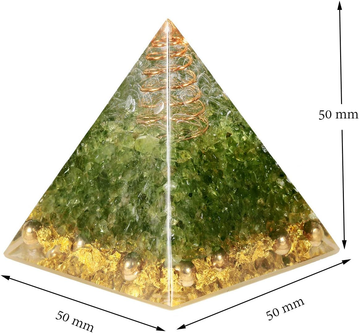 Olivine Healing Crystal Copper Wire Orgone Pyramid Stone Figurine Energy Generator for Meditation Reiki Balancing