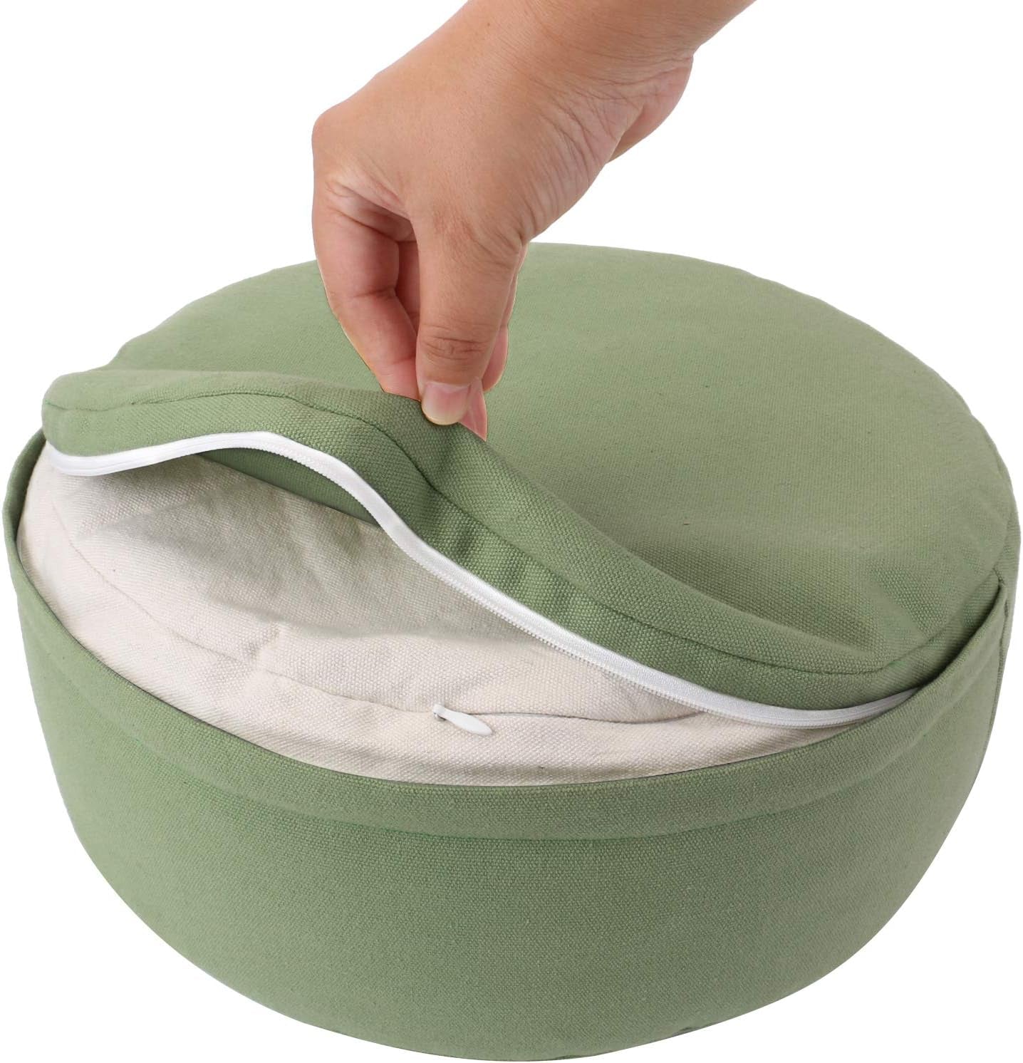 Zafu Yoga Meditation Cushion, round Meditation Pillow Filled with Buckwheat, Zippered Organic Cotton Cover, Machine Washable - 4 Colors and 3 Sizes (Green, 12"X12"X4.5")