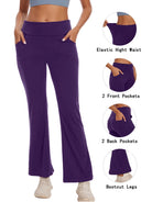 Womens Bootcut Yoga Pants with Pockets High Waist Bootleg Trousers Workout Gym Flare Legging Activewear Purple 2XL