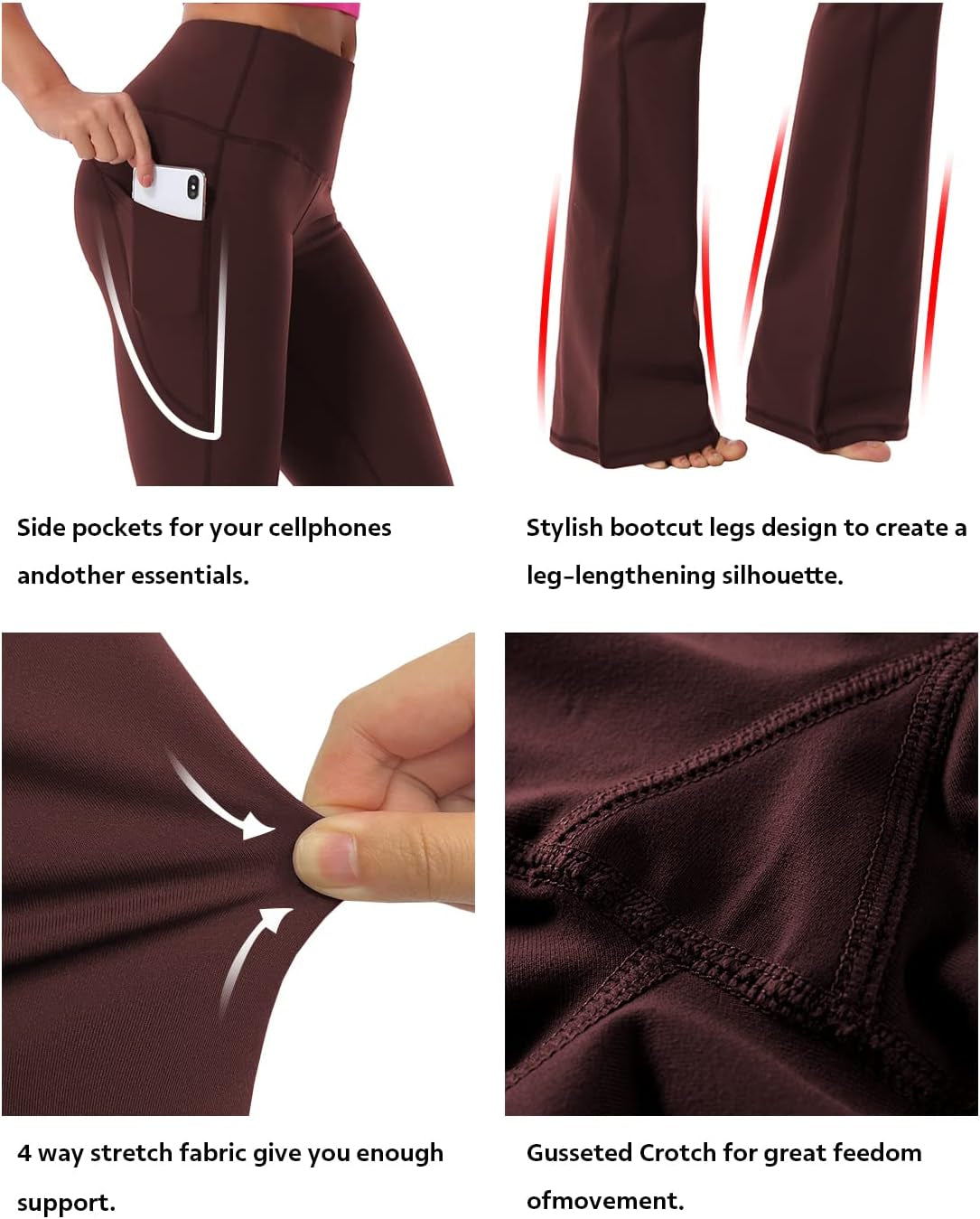 29"/31"/33"/35"/37" Women Bootleg/Wide Legs High Waist Yoga Pants Tummy Control Bootcut Workout Flared Out Pockets
