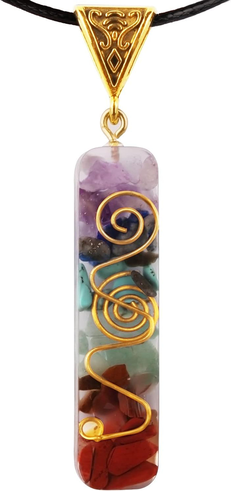 7 Chakra Crystal Necklace Gemstone Pendant Emotional Necklace for Stress for Meditation and Spiritual Energy - Spiritual Gift Jewelry (2.4*0.4 Inch)