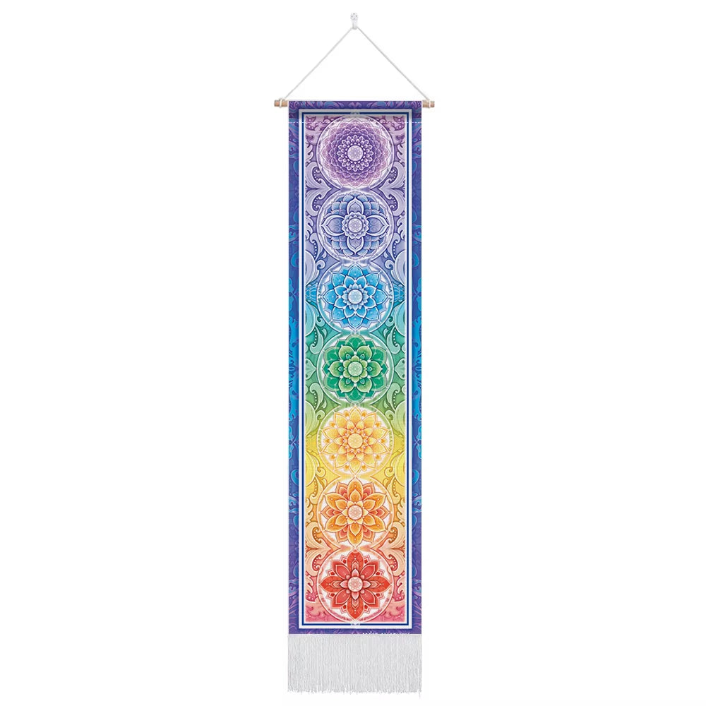 Seven Chakra Tapestry ,Hippie Mandala Chakras Wall Hanging , Yoga Meditation Tapestries for Spiritual Room Decor , 12.8"X 51.2"