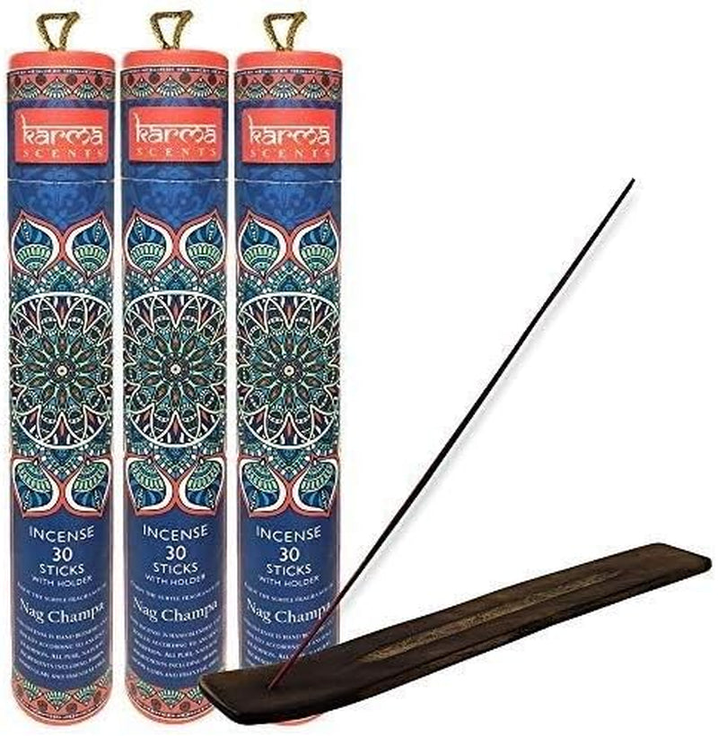 Premium Nag Champa Incense Sticks 3 Set Gift Pack with a Holder in Each Box, 90 Sticks and 3 Incense Burners