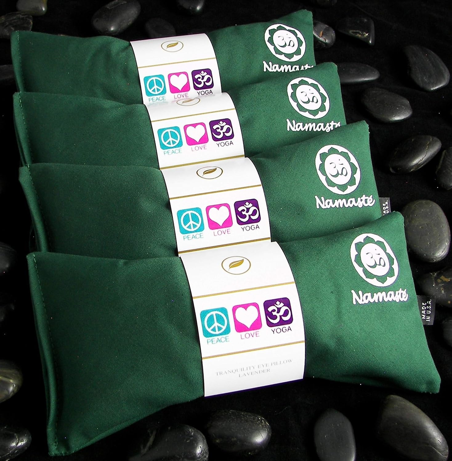 Lavender Eye Pillows - Yoga Eye Pillows Namaste Hot Cold Aromatherapy for Stress, Meditation, Spa, Relaxation Gifts - Made in USA by  - Set of 4 - Green Cotton