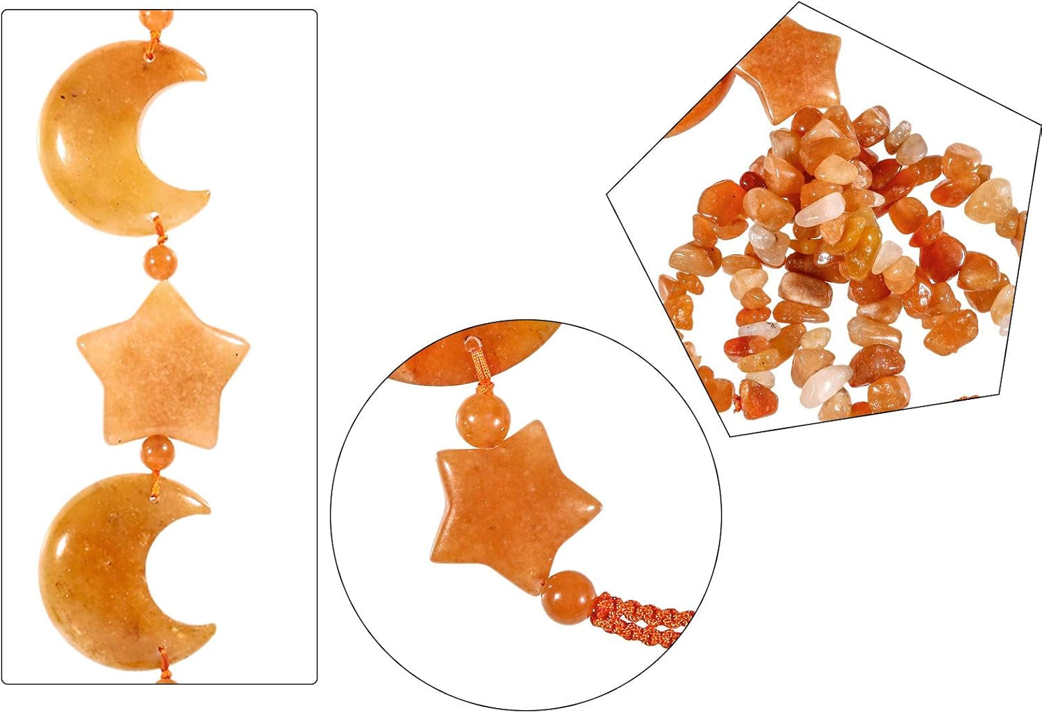 Handmade Crystal Stones Hanging Ornaments Star & Moon Charms Car Ornament for Chakra Healing Yoga Meditaiton Fengshui Window Decoration, Red