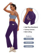Womens Bootcut Yoga Pants with Pockets High Waist Bootleg Trousers Workout Gym Flare Legging Activewear Purple 2XL