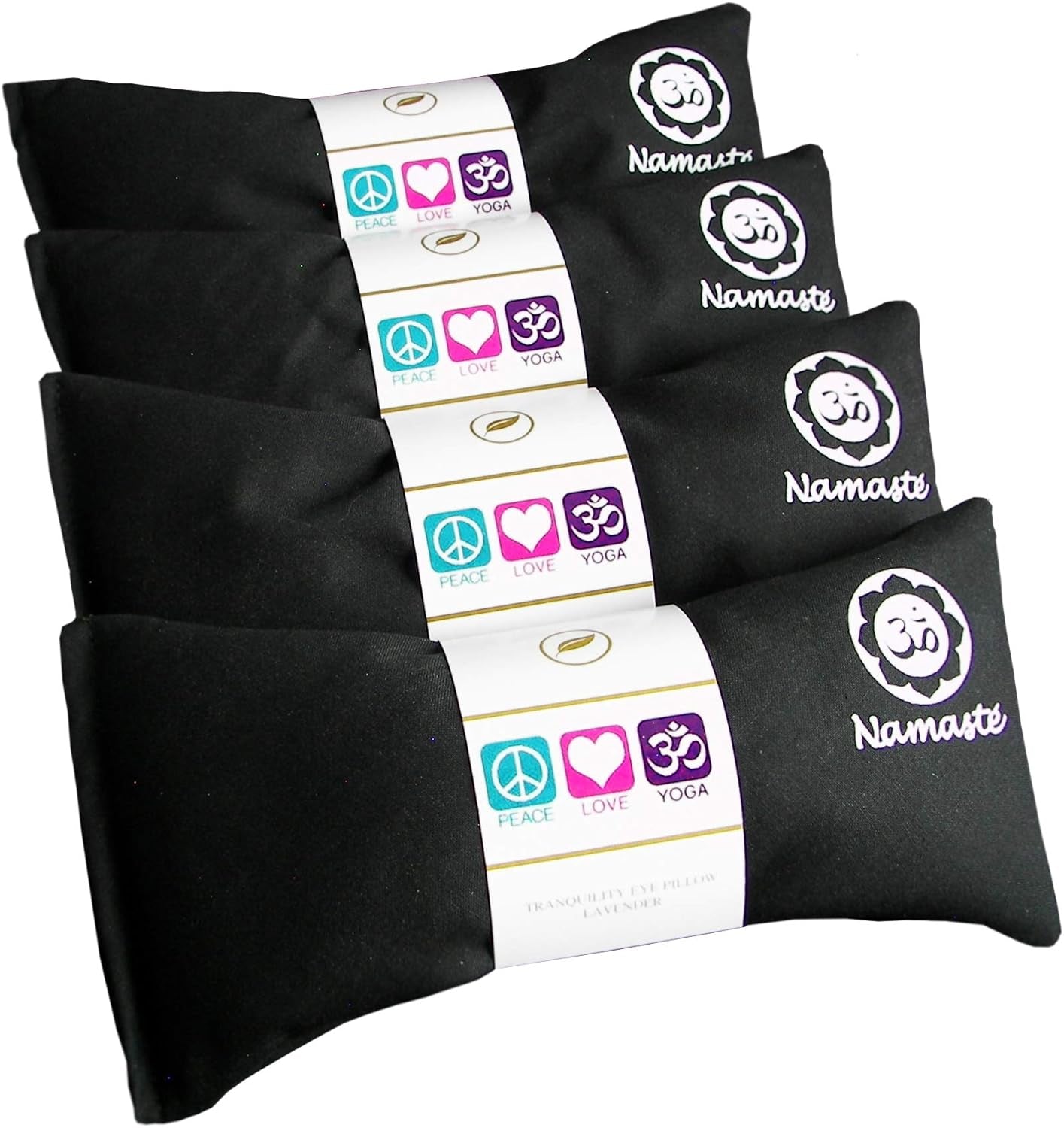 Lavender Eye Pillows - Yoga Eye Pillows Namaste Hot Cold Aromatherapy for Stress, Meditation, Spa, Relaxation Gifts - Made in USA Set of 4 - Black Cotton
