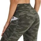 Camo Yoga Leggings for Women High Waisted Workout Long Compression Yoga Pants for Girls with Pockets,Army S