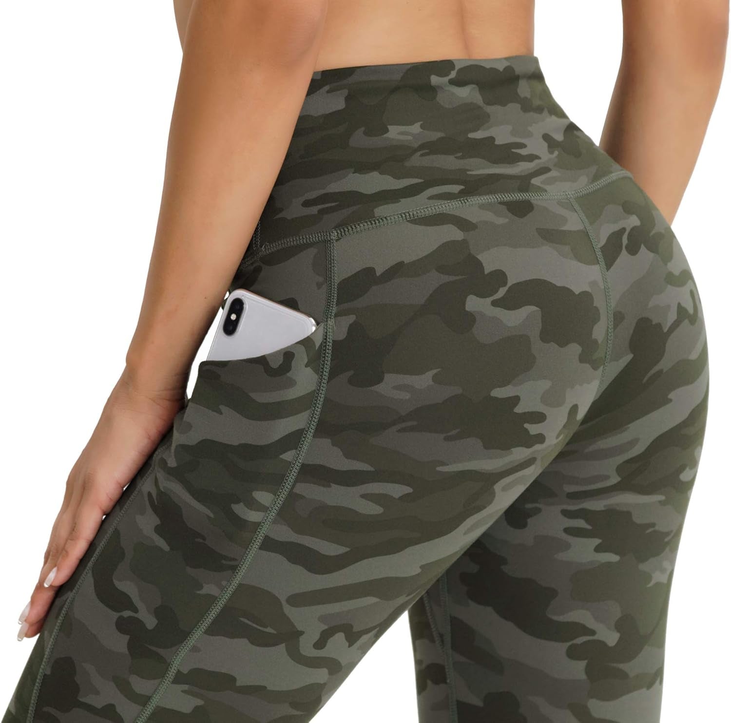 Camo Yoga Leggings for Women High Waisted Workout Long Compression Yoga Pants for Girls with Pockets,Army S