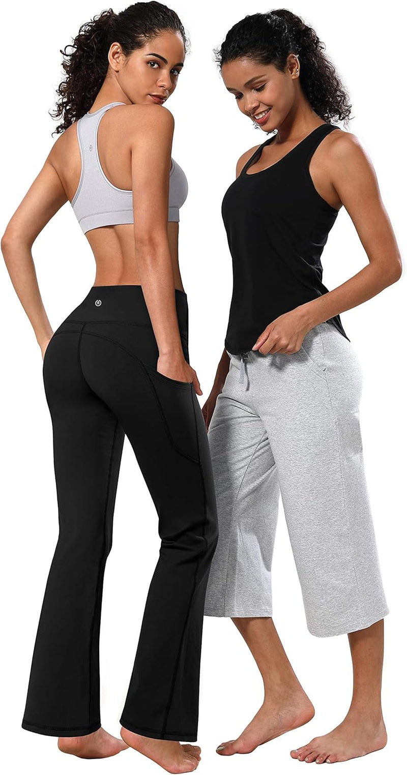 29"/31"/33"/35"/37" Women Bootleg/Wide Legs High Waist Yoga Pants Tummy Control Bootcut Workout Flared Out Pockets