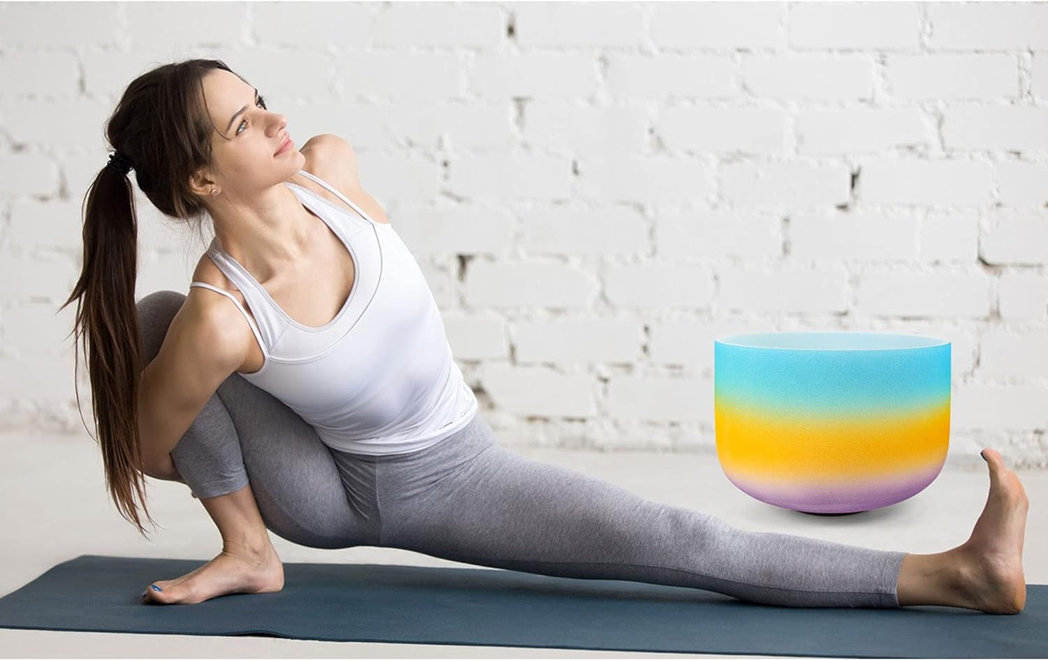 Crystal Singing Bowl Kit, 440Hz 10 Inch G Note Quartz Chakra Singing Bowl Rainbow Blue Sound Bowl with Free O-Ring & Mallet for Sound Healing Meditation Yoga