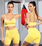 Workout Sets for Women 2 Piece Outfits Gym Shorts Women High Waisted with Adjustable Padded Sports Bra Gym Sets£¨A0010M-Yellow£©