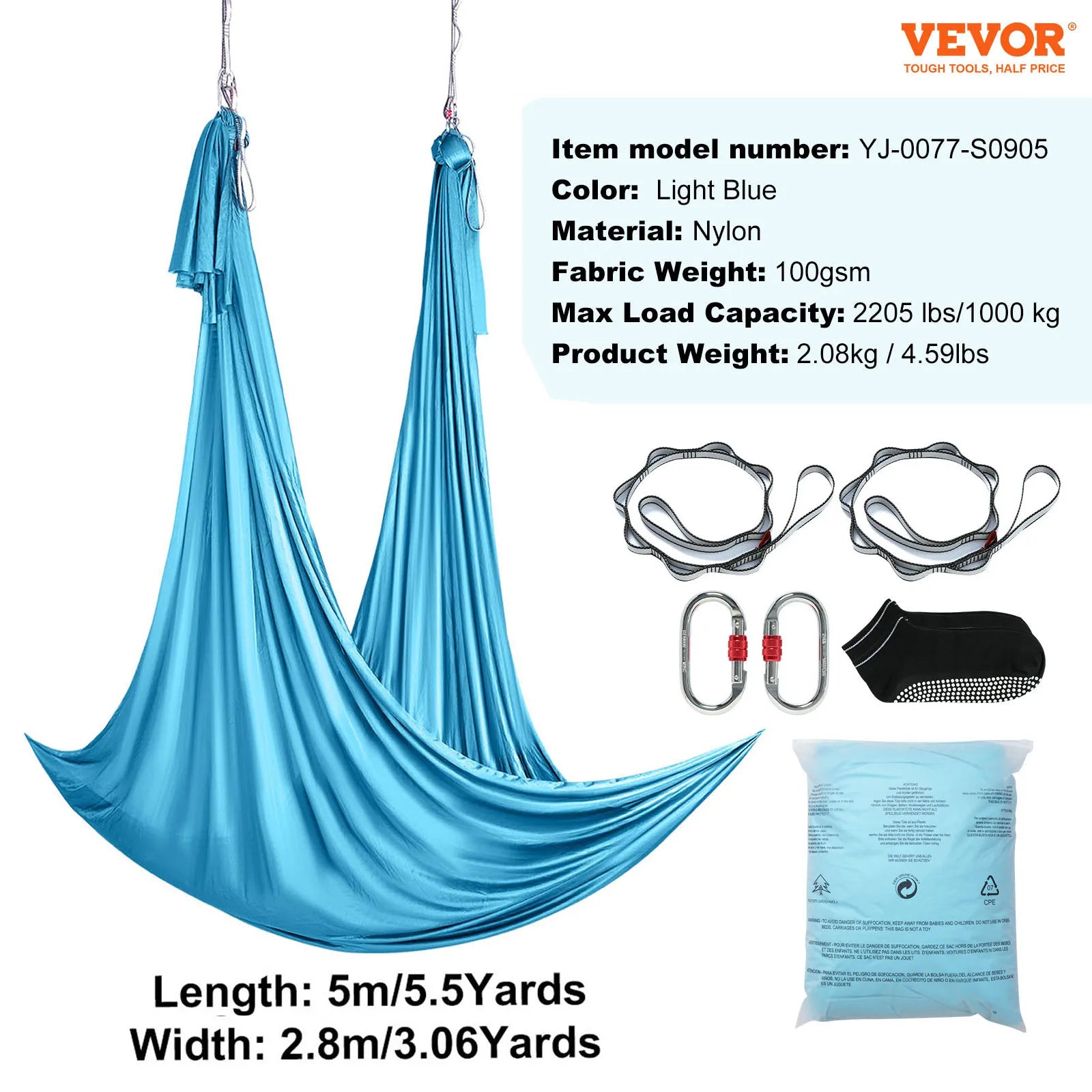 5.5 Yards Aerial Yoga Hammock & Swing Nylon Fabric Full Rigging Hardware for Antigravity Yoga Fitness Bodybuilding