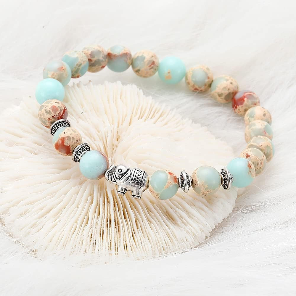 Boho Beaded Chakra Bracelets for Women – Healing Natural Stones Bracelets for Men – Essential Oil Diffuser Yoga Meditation Accessories